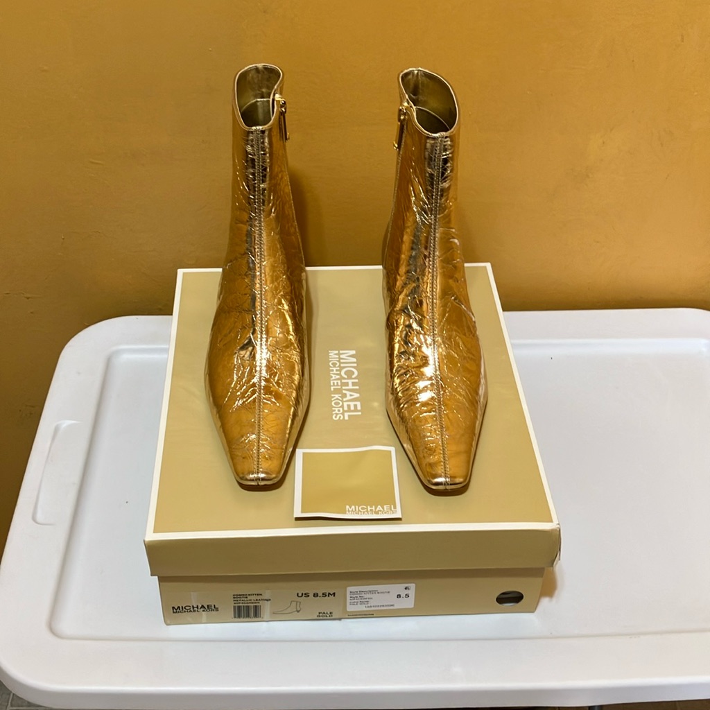Michael Michael Kors Cosmo Kitten Bootie Pale Gold Metallic Leather